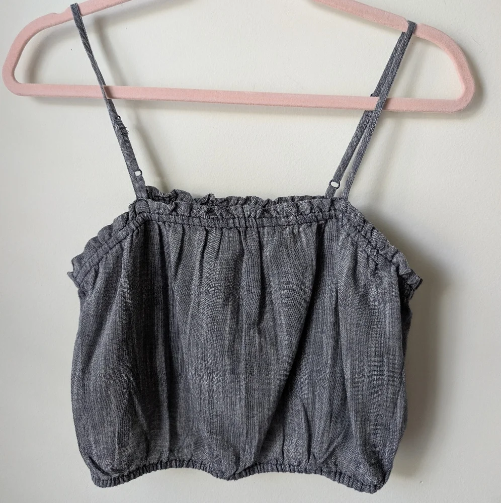 Aerie Chambray Cotton Ruffle Crop Top Size Medium - Picture 2 of 4